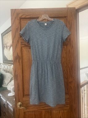 Old Navy Heathered Blue Short Sleeve Elastic Waist Mini Dress